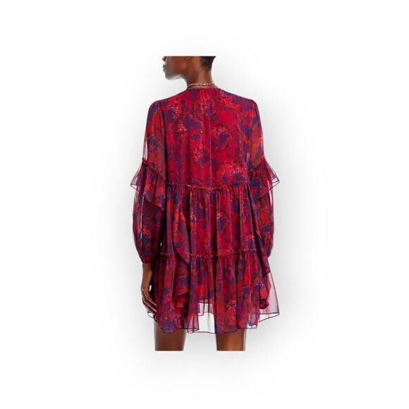 Cinq à Sept Livie Dress Women’s Red Purple Tiered Ruffle Mini Size 0 Cocktail Pa - Picture 3 of 16